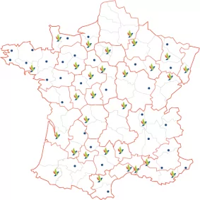 carte de France montrant les 60 agences Présence Verte